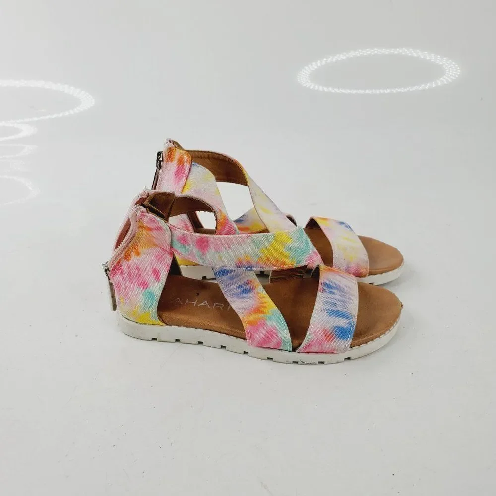 Tahari Girl's Multicolor Tie Dye Casual Back Zip Gladiator Sandal‎ Size 10